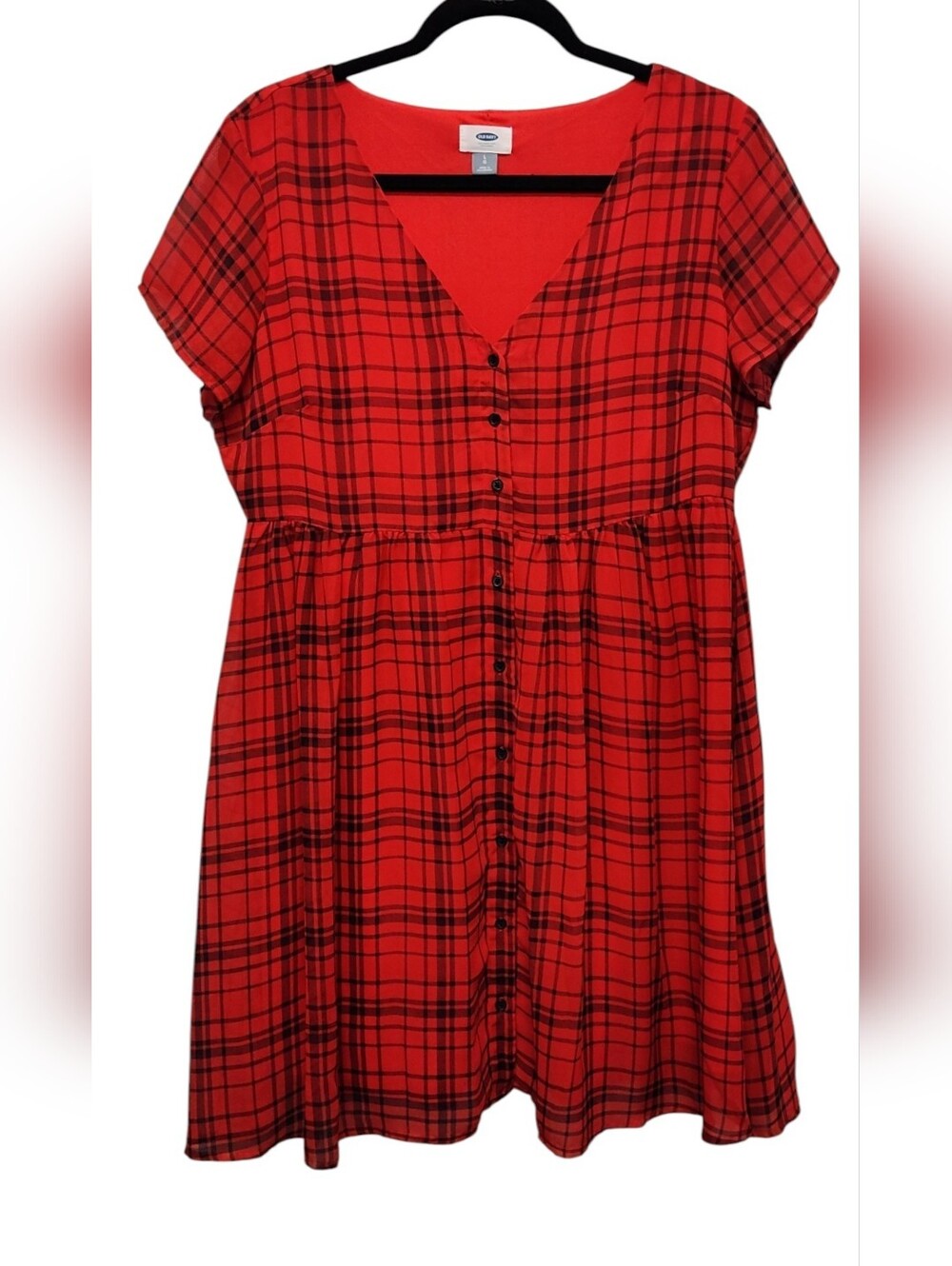 Old Navy Red Plaid Button-Front Casual Dress